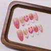 Comércio Exterior Transfronteiriço Unhas Vestíveis Esculpidas Puras Feitas à Mão Flor do Diabo Estampa de Leopardo Francesa Unhas Postiças Removíveis Unhas Amêndoa