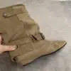 Botines Retro de Ante Color Caqui Diseño Nicho Francés Otoño 2026 Nuevas Llegadas Botas de Montar Arrugadas para Mujer
