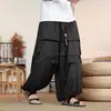 Pantalones de seda helada para hombre con diseño plisado, pantalones de pierna ancha tipo linterna, 8XL, cálidos, talla grande, estilo chino, corte holgado, pantalones largos deportivos