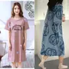 Camisola de verão feminina de manga curta, estilo coreano, plus size, solta e fofa, comprimento médio, pode ser usada fora de casa, pijama casual, roupa de casa