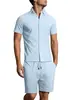 Camisa Jacquard de Color Sólido para Hombre de Verano Amazon Transfronterizo Conjunto Casual Deportivo Transpirable de Manga Corta y Shorts de Comercio Exterior