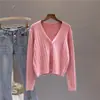 Cardigã de tricô com decote V feminino outono peça externa novo estilo petite cor sólida curto manga longa jaqueta top ins moderno tamanho único