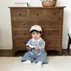 Conjunto de Ropa Infantil Estilo Coreano para Niños, Conjunto de Dos Piezas Camisa de Cuello con Cuadros Azules y Pantalones Anchos, Estilo Primavera y Otoño, Elegante y a la Moda para Bebés