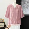 Ropa del Día de las Madres para madres, nuevo conjunto de camisa transpirable de manga corta de verano, camisa cárdigan para suegras de mediana edad y mayores de 50 años