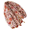 Elegante Lenço com Estampa Floral e Padrão de Peixe Dourado e Franjas, Adequado para Todas as Estações, Xale para Ar Condicionado, Véu Protetor Solar para Viagem