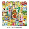 51 Peças de Adesivos de Molho Desenho Animado Criativo Temperos Ketchup Decoração de Geladeira Papelaria para Computador Caderno Adesivos Atacado
