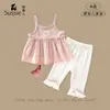 Roupas Infantis com Frutas de Pêssego 2026 Verão Novo Conjunto de Duas Peças para Meninas Bebês e Lactentes: Top de Alça Sem Mangas e Leggings
