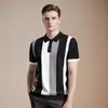 Camisa Polo de Seda Helada para Hombre Estilo Coreano de Verano Ajustada Negocios Juventud Casual con Rayas Verticales Cuello de Solapa Manga Corta Tejida