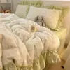 Conjunto de Cama de Algodão Roxo Cereja Quatro Peças 100% Algodão Fresco Renda Capa de Edredom Conjunto de Três Peças para Dormitório