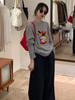 Estilo Perezoso Coreano Azul Cuello Redondo Jersey Tejido Chaqueta para Mujer Otoño e Invierno Pequeño Suelto Corto Top de Punto