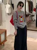 Estilo Perezoso Coreano Azul Cuello Redondo Jersey Tejido Chaqueta para Mujer Otoño e Invierno Pequeño Suelto Corto Top de Punto