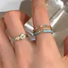 Anillo Azul de Esmalte Blanco Super Perla para Mujer, Anillo Abierto Ajustable, Nicho de Lujo Ligero, Anillo Único de Gama Alta