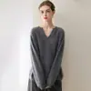 Suéter de malha 100% caxemira pura, novo estilo outono e inverno 2026, suéter casual de moda solto com gola pontuda escovada feminino
