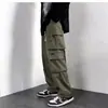 Mono verde militar cálido con forro polar para otoño e invierno, pantalones rectos holgados de marca de moda de primavera y otoño para hombre, pantalones largos casuales de pierna ancha