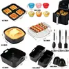 Set de Moldes de Silicona para Freidora de Aire Multifuncional Antiadherente Bandeja para Hornear Accesorios Cuadrados para Hornear del Hogar