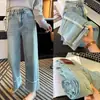 Tendência da Moda Calça Jeans Reta Calça Feminina Primavera e Verão Novo 2024 menina gordinha plus size Slim Cropped Calça de Perna Larga
