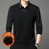 Camisa POLO para hombre, nuevo estilo otoño e invierno, forrada de polar, engrosada, de manga larga, para mediana edad, cuello camisero, camiseta cálida para hombre