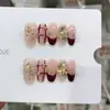 Nai Zi Unhas Usáveis Puramente Feitas à Mão Outono e Inverno Novo Vermelho Retrô Xadrez Francês Xadrez Pintado à Mão Patch de Arte para Unhas
