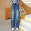 Pantalones de mezclilla tipo banana para mujer, nuevo estilo primavera y otoño, de cintura alta, adelgazantes, con caída, para figuras petite, de color claro, pierna recta, pierna ancha, pantalones de corte curvo