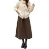 Falda de lana floral para mujer, diseño de otoño e invierno, patchwork, línea A, longitud media, cintura alta, fluida, adelgazante, falda versátil