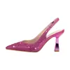 Sandalias de Tacón Alto Fino de Punta Puntiaguda con Pedrería de Cielo Estrellado para Mujer, Sandalias de Banquete de Boda de Talla Grande 46, Comercio Exterior