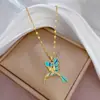 [Acero de Titanio] Lujo Ligero Color Madera Pájaro Carpintero Diseño de Zirconia Versátil Estilo Han ins Diseño de Nicho Collar para Transmisión en Vivo