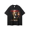 Camiseta Estampada Direta Europeia e Americana Street Hip Hop Marca Tendência Solta Lavada Antiga Algodão Pesado Manga Longa para Homens