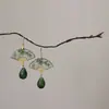 Pendientes de Elemento de Bambú con Tinta Pendientes con Borla Diseño Original Estilo Nicho Fresco Retro Nuevo Chinoiserie Pendientes en Forma de Abanico