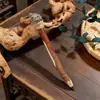 Pluma de Piedra Cruda de Cristal Natural, Bolígrafo, Pluma Mágica de Madera Maciza, Báculo Mágico de Cristal Retro Creativo, Pluma Mágica Europea y Americana
