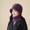 Gorro tejido cálido para mujer para madres de mediana edad y mayores, gorro de lana de invierno engrosado, gorro para ancianos, gorro de abuela forrado de piel de conejo
