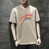 Marca de Moda Wukong Goods Estilo Hong Kong Estampado Arcoíris Manga Corta para Hombre Hip-hop Street Holgado Ins Versátil Camiseta Superior de Pareja