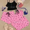 Atacado Transfronteiriço Pijamas Camisolas Estampadas para Mulheres, Lingerie Sexy de Verão, Roupa de Casa Plus Size para Mulheres, Conjunto Solto de Três Peças Fábrica