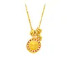 Collar Colgante de Jadeíta Amarilla con Acentos de Diamante, Estilo Chino Nuevo Vintage de Lujo Ligero para Mujer, Collar Chapado en Oro del Dios de la Fortuna