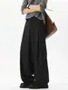 Pantalones grises de estilo americano, corte limpio, fluidos, de corte curvo, para hombres y mujeres, pantalones casuales de verano con sensación fluida, pantalones versátiles de largo hasta el suelo.