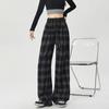 Pantalones de Lana Finos a Cuadros para Mujer 2025 Primavera Nuevos Retro Rectos Casuales Sueltos y Versátiles Efecto Adelgazante Pantalones de Pierna Ancha