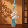 Estilo Nacional Brocado de Canción Colgante Bordado por Ambos Lados Aleación Conejo Cuerda de Agarre de Mano Conejo de Jade Auspicioso Adorno de Estilo Antiguo Accesorios Hanfu
