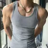 Colete de Verão Masculino com Costela de Algodão Grosso, Fitness de Rua, Regata Esportiva Slim Fit Elástica, Absorvente de Suor, Realçador de Músculos, Camada Base Tendência