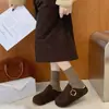 Pantuflas tipo Mula de Estilo Coreano sin Cordones con Plataforma y Felpa para Mujer Moda Otoño/Invierno Suela Gruesa Correa con Hebilla Punta Cerrada