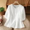 Camisa 2026 Feminina Pequena e Alta Casual Verão Manga Curta Top Artístico