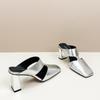 Zapatillas de tacón de aguja con punta de lazo para combinar con todo, atuendo de verano para mujer, sandalias de tacón alto de punta cuadrada, sandalias Mueller sin cordones