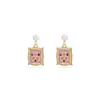Pendientes Estilo Bosque Chica Dulce Jardín Monet Francés Pendientes Vintage Gota de Aceite Flor Tridimensional Corazón para Mujer