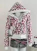 Sudadera con capucha y cremallera de estampado de leopardo para otoño e invierno, estilo Y2K, corte ajustado, moderna, patchwork, bloques de color, bolsillo interior con pedrería para mujer, venta al por mayor