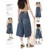 Calça Jeans Capri Azul Wide Leg Estilo Retrô Americano Feminina Verão 2025 Nova Cintura Alta Emagrecimento Reta Curta