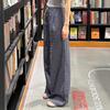 ¡Altamente Recomendado! Pantalones a Cuadros Retro Azul Marino con Cordones para Mujer, Verano Elásticos de Cintura Alta Sueltos Rectos de Pierna Ancha