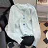 Cardigã de Malha com Gola Redonda e Mangas Longas com Pedraria Feminino 2026 Primavera Outono Solto Curto Suéter Casaco Tendência Início do Outono Estilo Coreano Roupa Feminina
