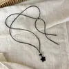 Colar com pingente de pentagrama colorido com corrente de puxar de cordão encerado, toque de luxo leve e de alta qualidade, corrente para moletom de outono e inverno, acessório de corrente longa para suéter