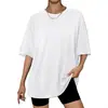Camiseta de Comercio Exterior Transfronterizo de Amazon para Mujer Verano 2026 Nuevo Estilo Color Sólido Holgado Casual Cuello Redondo Manga Corta Talla Grande Top