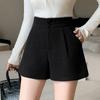 Shorts de Lã Elegantes de Inverno para Mulheres, Cintura Alta, Visual Solto e Emagrecedor, Calças Boot de Corte A, Calças de Lã de Perna Larga para Pessoas Baixas Usarem em Ambientes Externos