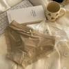 Roupa Íntima de Renda de Nylon Feminina Sem Costura Explosiva Seda Gelo Virilha Algodão Puro Sexy Cintura Média Calcinhas Femininas Respiráveis