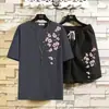 Conjunto Esportivo Casual Masculino de Verão Camiseta de Manga Curta Shorts Conjunto de Duas Peças Solto Respirável Estilo Chinês Par Conjunto Completo